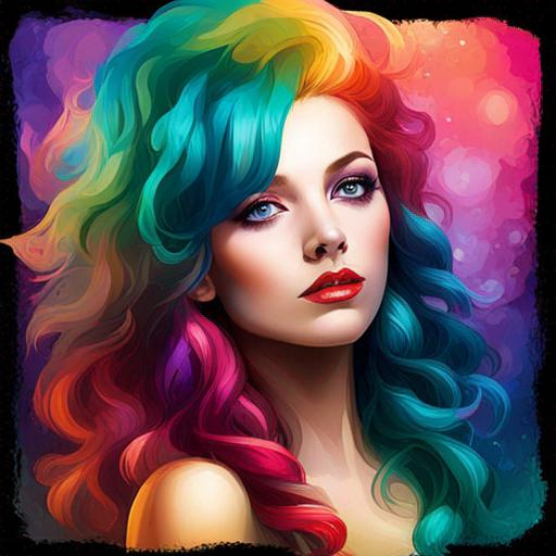 Prompt: colorful image of a young lady