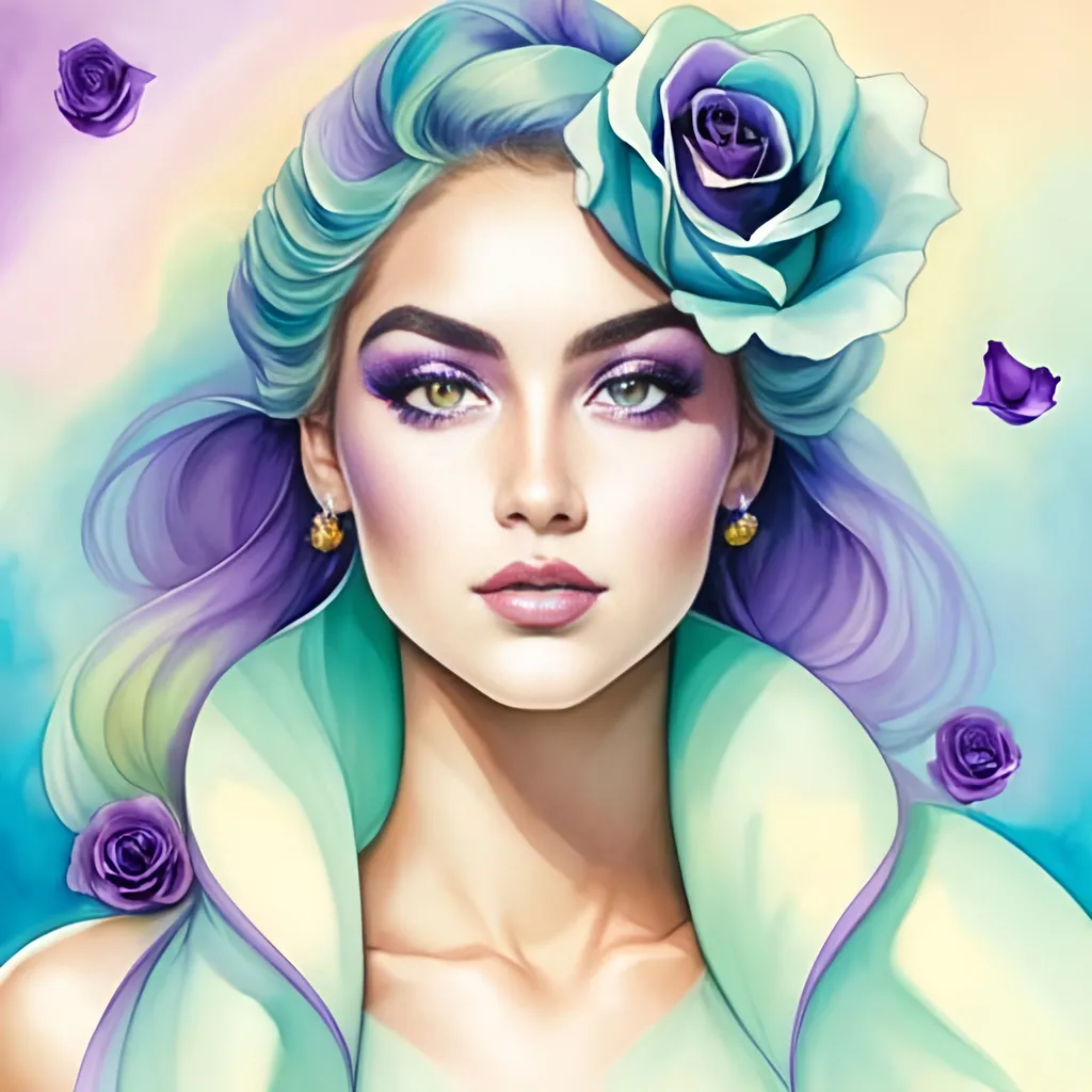 Prompt: Cosmic Epic Beauty, Beautiful and Gorgeous, purple roses in hair