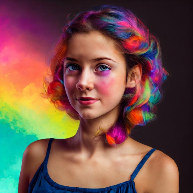 Prompt: colorful image of a young lady