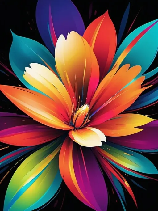 Prompt: Vibrant abstract digital artwork of flowers, dazzling colors, dynamic composition, high energy, modern digital art, vibrant, abstract, digital, high energy, dynamic composition, best quality, colorful, vivid tones, professional lighting