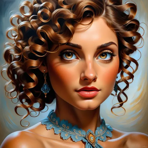 Prompt: Long curly hair, realistic oil painting, detailed strands, high definition, portrait, classic style, warm tones, natural lighting, intricate curls, flowing locks, ultra-detailed, professional, realistic, classic art, detailed texture, professional lighting