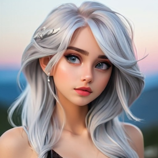 Prompt: beautiful girl with silver hair