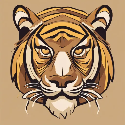 Prompt: A stylized tiger's  head in colors of tan, brown and yellow