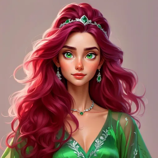 Prompt: <mymodel>Detailed illustration of a woman in vibrant green attire, large vivid green eyes, elegant makeup, digital painting, high resolution, realistic style, vibrant green, professional lighting