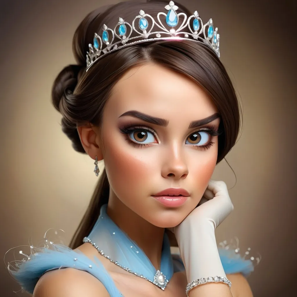 Prompt: Princess wearing a tiara, Beautiful brunette woman with makeup portrait 