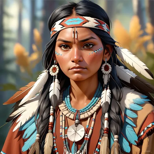 Prompt: A beautiful Native American squaw
