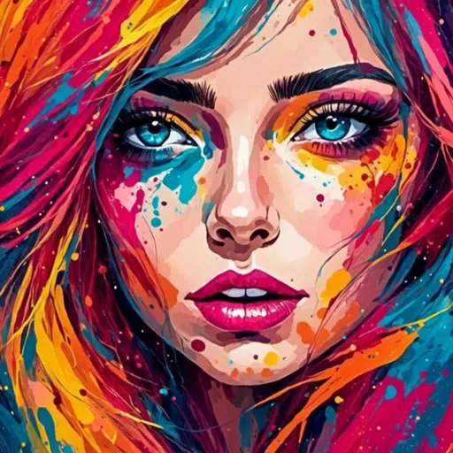 Prompt: <mymodel>Detailed illustration of a wild-eyed woman, chaotic brush strokes, vibrant color palette, high energy, surreal, abstract portrait, expressive eyes, mixed media, intense emotion, dynamic composition, best quality, highres, colorful, abstract, vibrant, surreal, chaotic, expressive eyes, intense emotion, dynamic composition