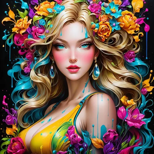 Prompt: <mymodel>Flower Siren graffiti art, splash art, street art, spray paint, oil gouache melting, acrylic, high contrast, colorful polychromatic, ultra detailed, ultra quality, CGSociety