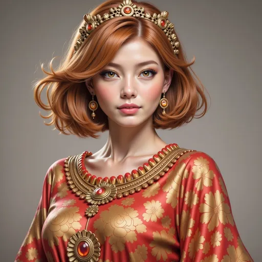 Prompt: <mymodel> a woman in a red dress with gold trimmings and a tiara on her head and shoulders, Chen Hong, fantasy art, highly detailed digital painting, a detailed painting