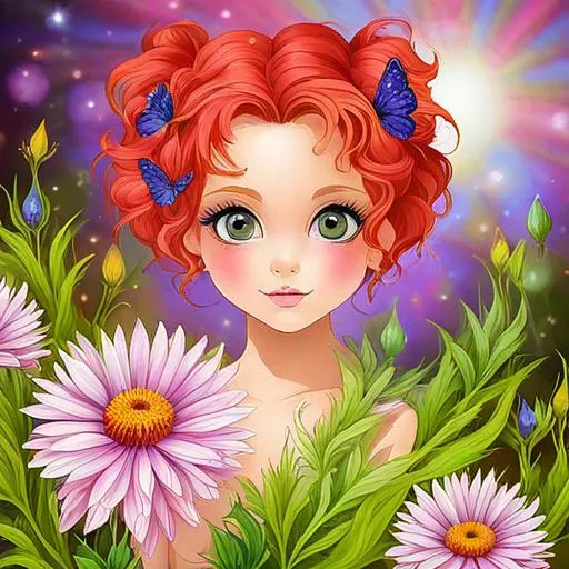 Prompt: a fairy of spring, ,wildflowers, vivid colors, closeup