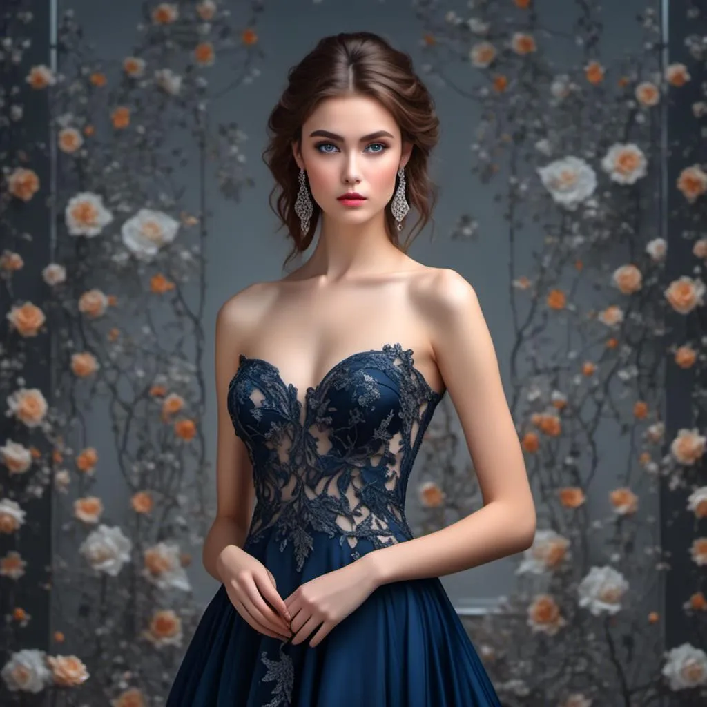 Prompt: A female wearing an evening gown<mymodel>