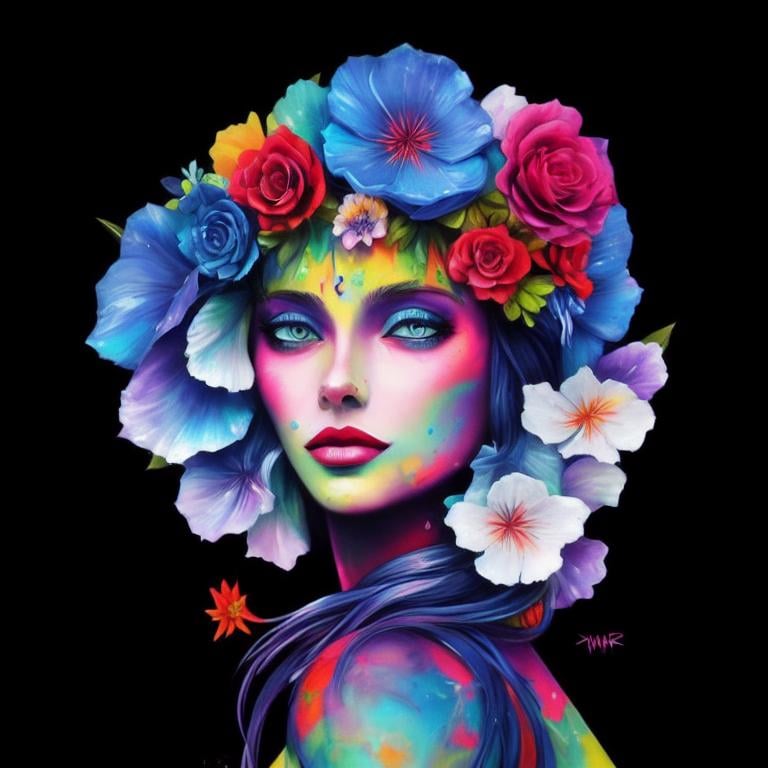 Prompt: Flower Siren graffiti art, splash art, street art, spray paint, oil gouache melting, acrylic, high contrast, colorful polychromatic, ultra detailed, ultra quality, CGSociety