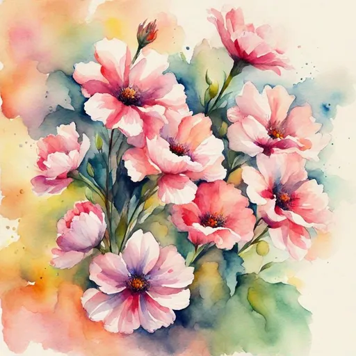 Prompt: watercolor painting of flowers. Mute colors