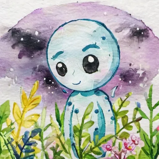 Prompt: Whimsical, cute alien, cartoon style, vibrant colors, large expressive eyes, playful demeanor, alien landscape, otherworldly plants, best quality, high resolution, vibrant, cartoon, cute, whimsical, otherworldly, playful, expressive eyes, alien landscape, vibrant colors, professional