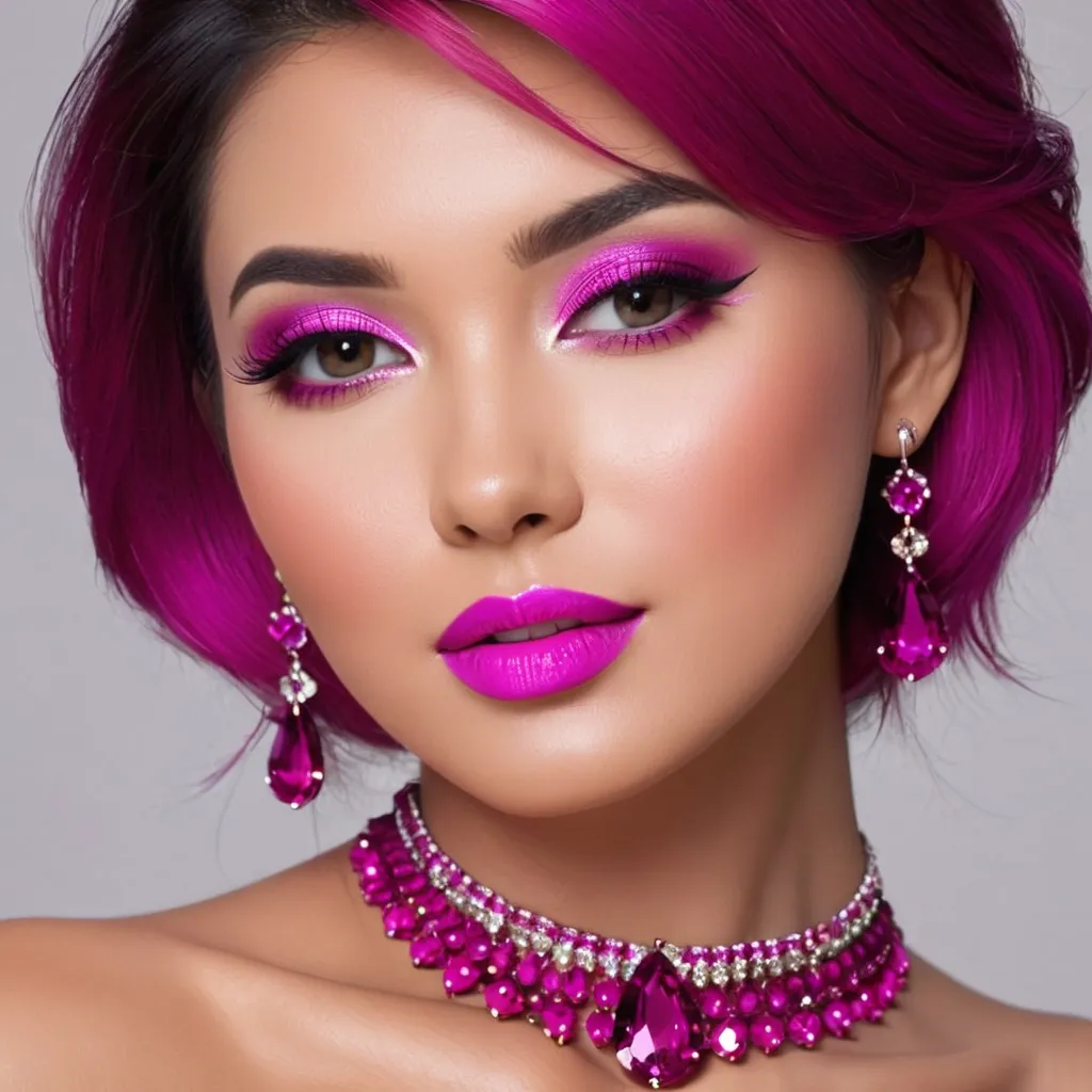 Prompt: <mymodel>A beautiful woman in a color scheme of magenta