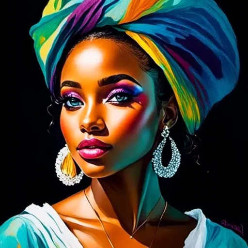 Prompt: <mymodel>"A portrait of a beautiful African girl, painted with vibrant colors by Drew Brophy that effortlessly captures the deep beauty of her eyes and hair in a flawless display of watercolor, 4K HD, featured in WatercolorArs Magazine."