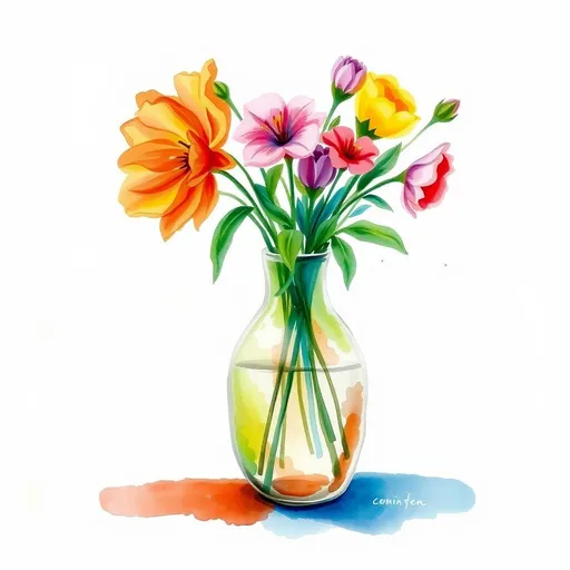 Prompt: A watercolor  painting of a vase  of flowers