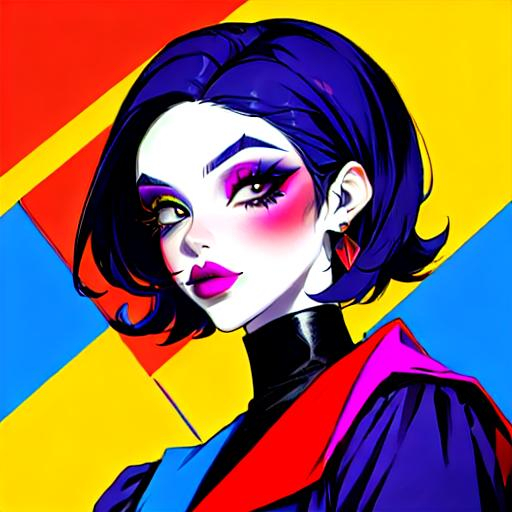 Prompt: A woman all in primary colors, pretty makeup