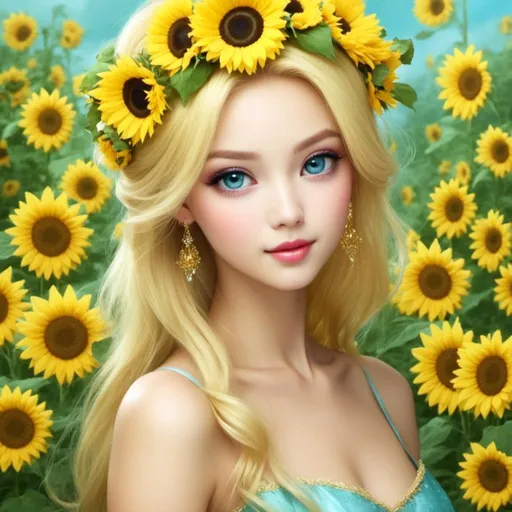 Prompt: <mymodel>Fairy princess of sunflowers