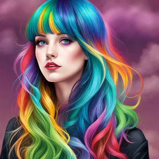 Prompt: A girl with rainbow hair 