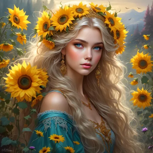 Prompt: <mymodel>Fairy princess of sunflowers