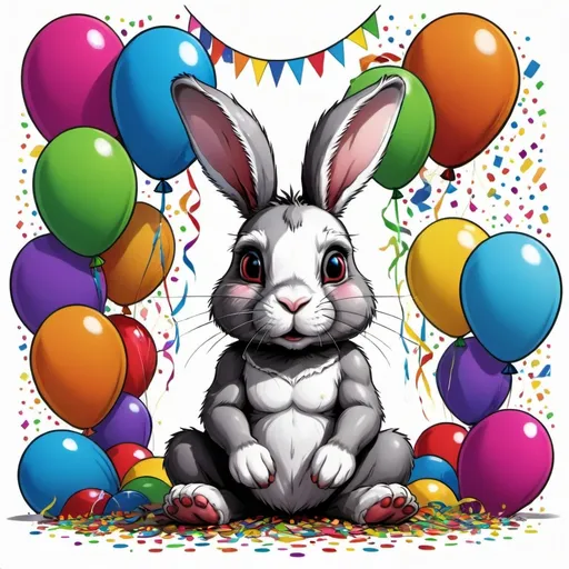 Prompt: a rabbit  sitting in front of balloons and streamers of confetti, ESAO, furry art, highly detailed digital painting, an airbrush painting