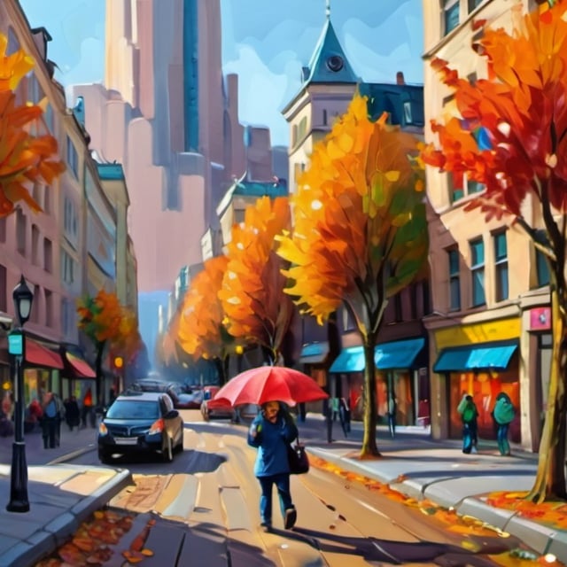 Prompt: 
 expressionism art, cityscape, autumn
