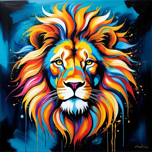 Prompt: Abstract surrealism painting of a majestic lion, vibrant colors, abstract art, majestic lion.