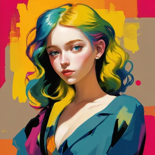 Prompt: A colorful illustration of a young woman