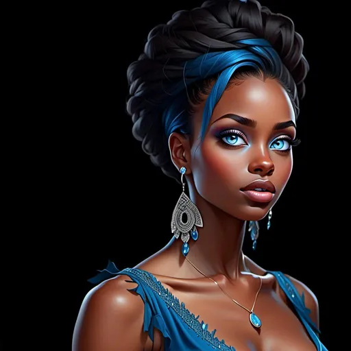 Prompt: <mymodel>Elegant black woman, striking blue eyes