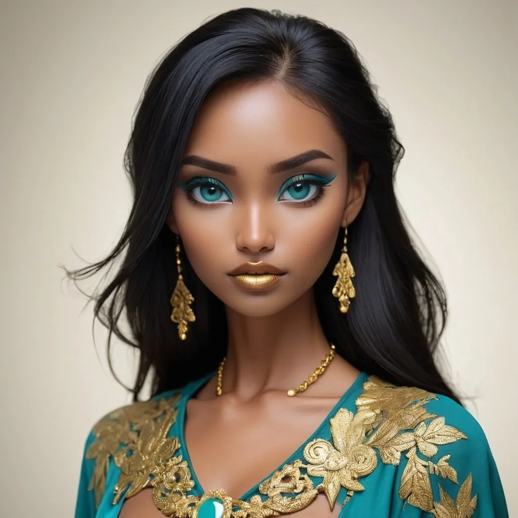 Prompt: <mymodel> Teal and gold beauty