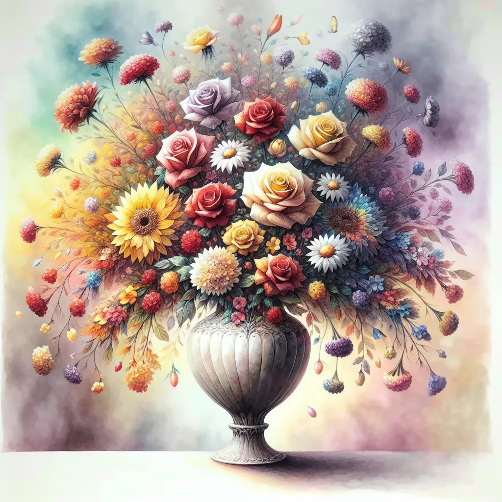 Prompt: A watercolor  painting of a vase  of flowers