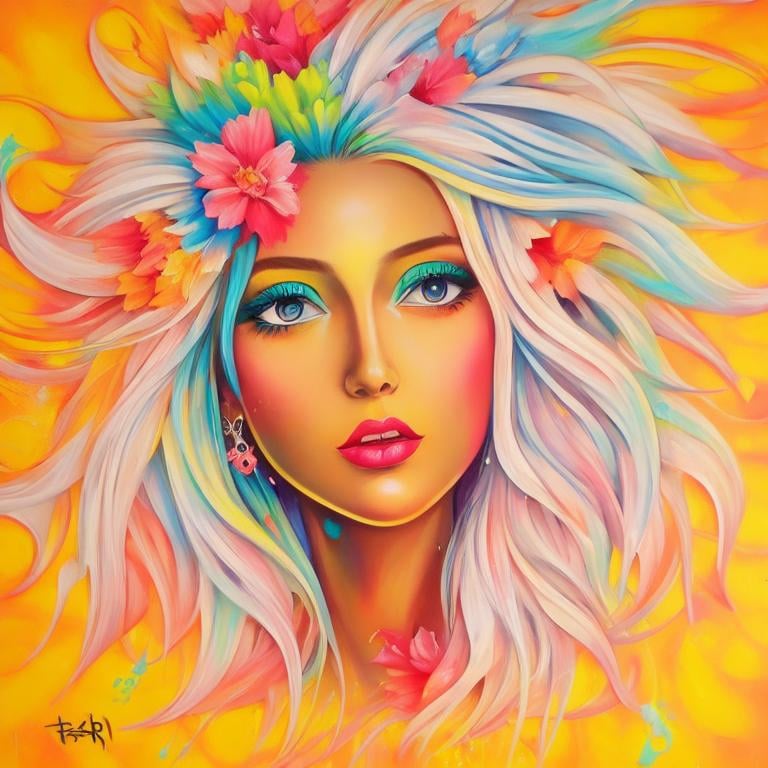 Prompt: Flower Siren graffiti art, splash art, street art, spray paint, oil gouache melting, acrylic, high contrast, colorful polychromatic, ultra detailed, ultra quality, CGSociety