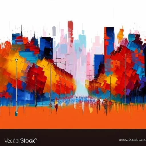 Prompt: Expressionism cityscape in autumn, vibrant brushstrokes, bold colors, textured buildings, dynamic movement, high quality, oil painting, autumnal color palette, atmospheric lighting, energetic composition