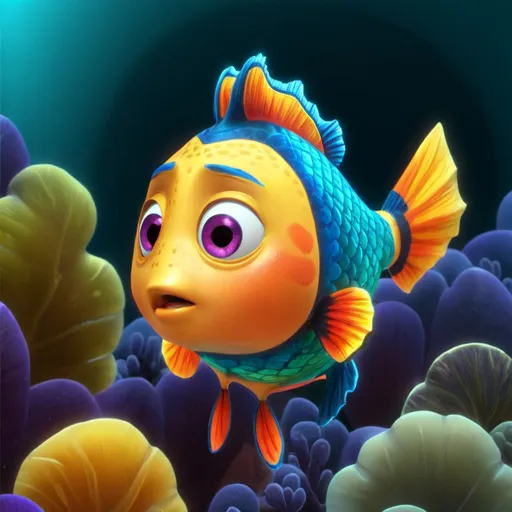 Prompt: A cute vibrantly colored cartoon image of a fish