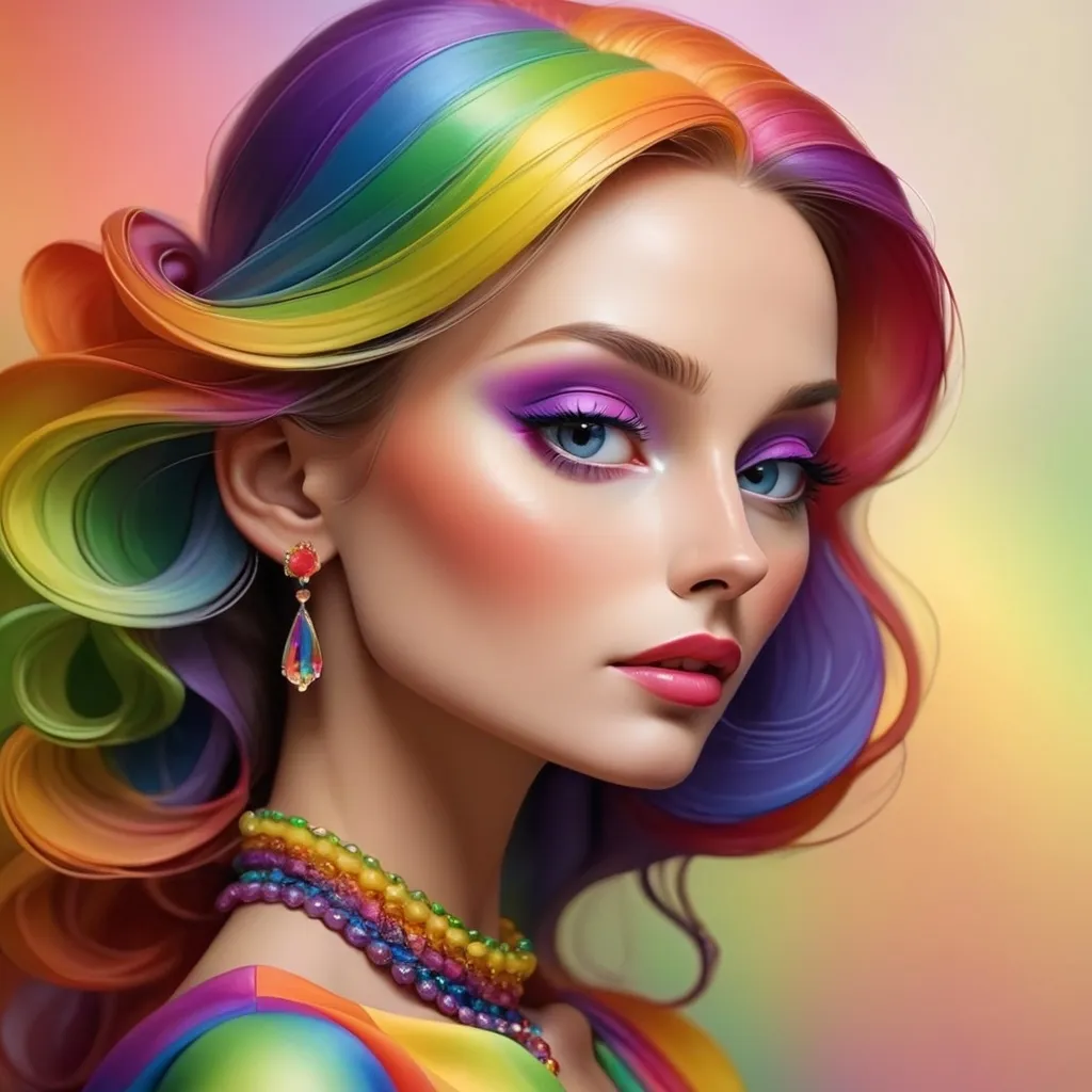 Prompt: Elegant lady in colors of the rainbow