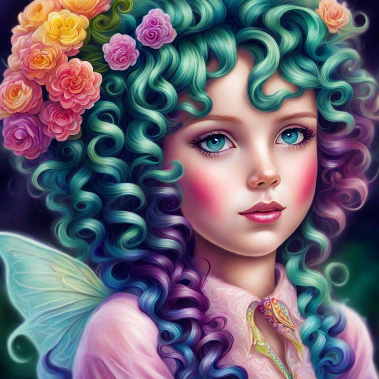 Prompt: a fairy of spring, Shirley temple curls, vivid colors, closeup