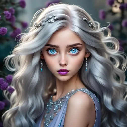 Prompt: <mymodel>Beautiful ethereal woman, long blonde hair,and icy blue eyes color, purple lipstick, facial closeup