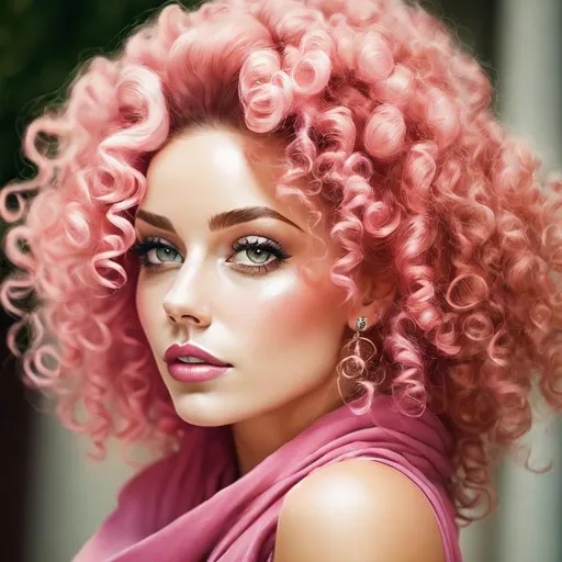 Prompt: Pink  curly haired beauty