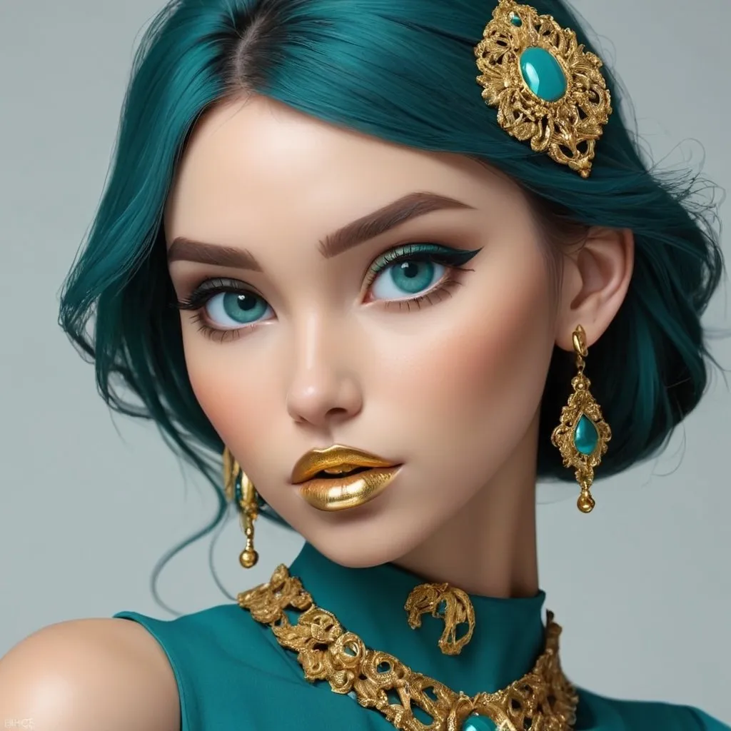 Prompt: <mymodel> Teal and gold beauty