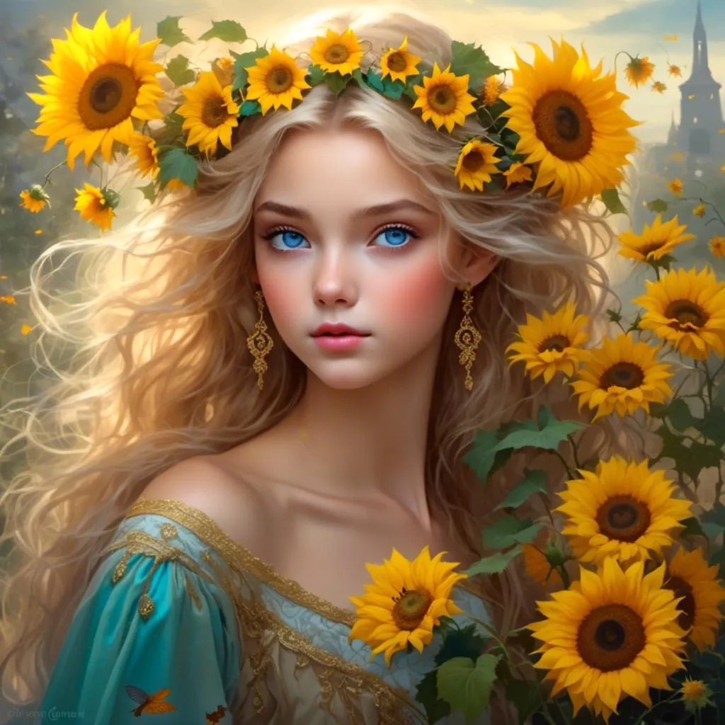 Prompt: <mymodel>Fairy princess of sunflowers