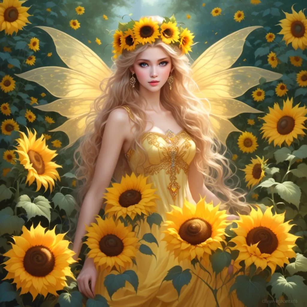 Prompt: <mymodel>Fairy princess of sunflowers