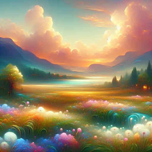 Prompt: Thee beauty, (ethereal), soft light, (dreamy haze), serene atmosphere, delicate features, gentle colors blending softly, enchanting landscape in the background, tranquility, high detail, vibrant but soft tones, elegantly composed, ultra-detailed, embracing a sense of serenity and wonder, inviting warmth and calmness. 