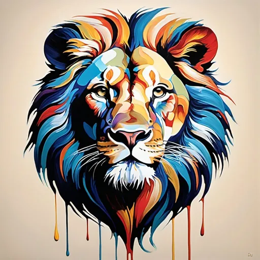 Prompt: Abstract surrealism painting of a majestic lion, vibrant and bold brushstrokes, exaggerated features, vivid colors, dreamlike atmosphere, high quality, surrealism, vibrant colors, abstract art, majestic lion, dreamlike, bold brushstrokes