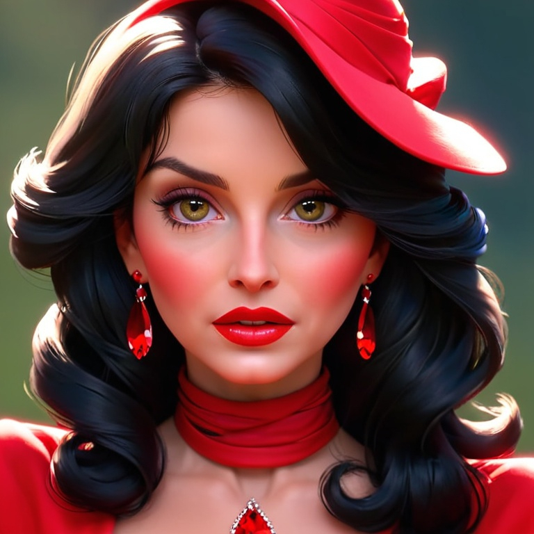 Prompt: lady in red, facial closeup