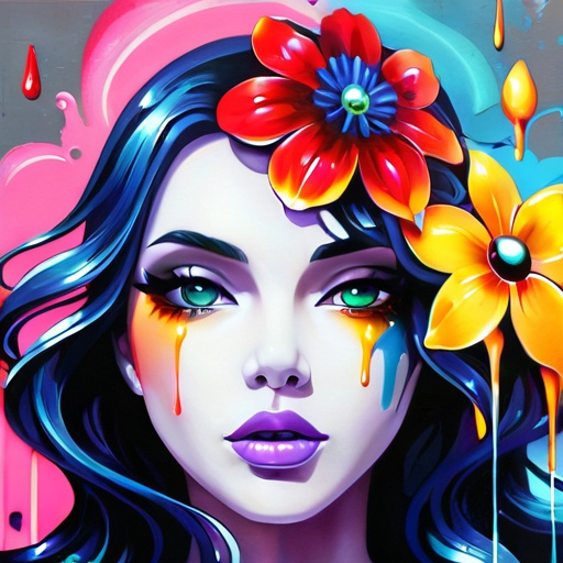 Prompt: Flower Siren graffiti art, splash art, street art, spray paint, oil gouache melting, acrylic, high contrast, colorful polychromatic, ultra detailed, ultra quality, CGSociety