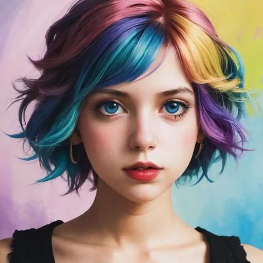 Prompt: colorful image of a young lady