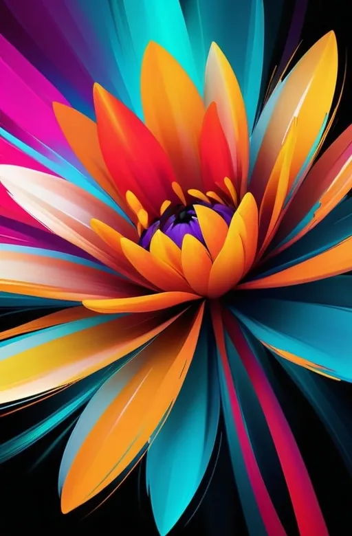 Prompt: Vibrant abstract digital artwork of flowers, dazzling colors, dynamic composition, high energy, modern digital art, vibrant, abstract, digital, high energy, dynamic composition, best quality, colorful, vivid tones, professional lighting