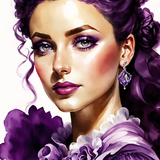 Prompt: lady in purple high class attire, facial closeup