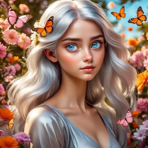 Prompt: <mymodel>Vibrant digital illustration of a blossoming garden, warm and inviting colors, enchanting fairy-tale style, radiant sunlight filtering through lush foliage, delicate butterfly with vibrant wings, blooming flowers in every shade, hopeful and uplifting atmosphere, best quality, highres, enchanting, vibrant colors, fairy-tale, blossoming garden, sunlight filtering, uplifting atmosphere